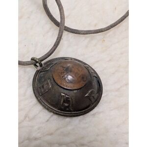 Vintage Copper Pendant Bhutan 1979 Copper Coin Gau Prayer‎ Amulet